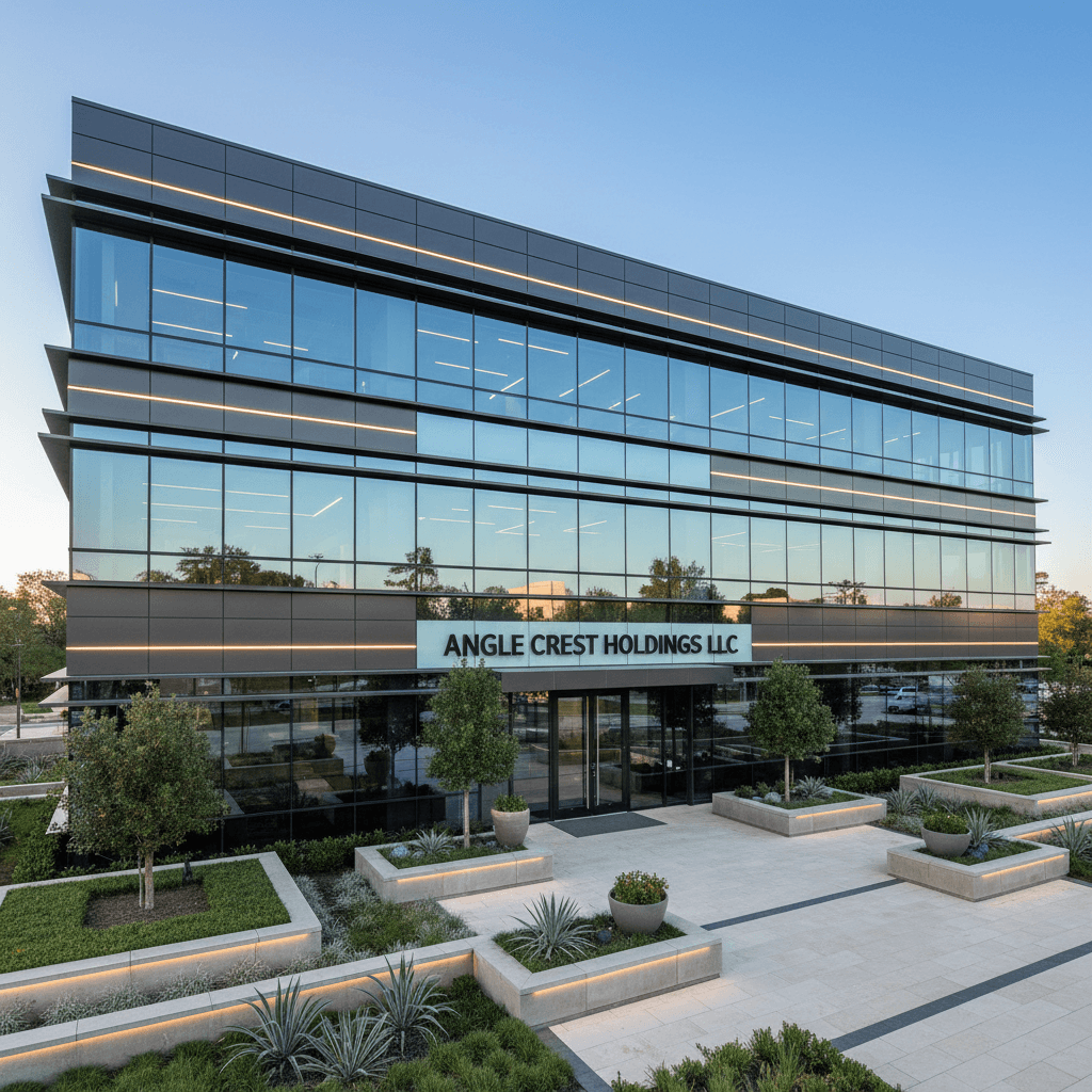 Contemporary office building with glass facade and landscaped entry in Richardson