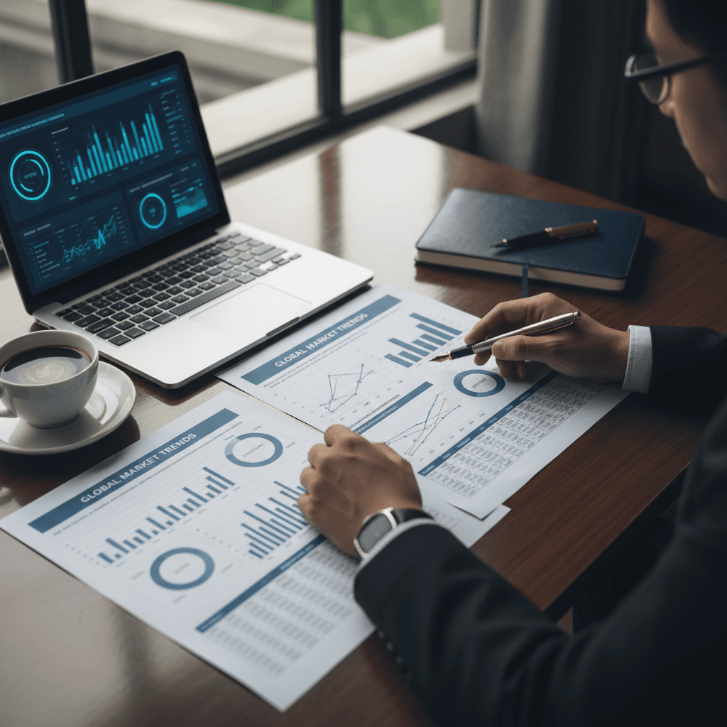 Professional investor reviewing financial documents on a desk
