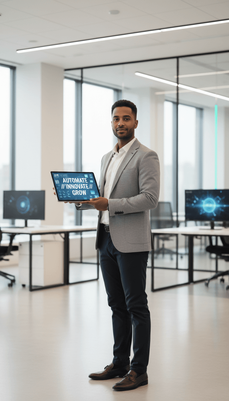 Confident business owner standing in a modern office
